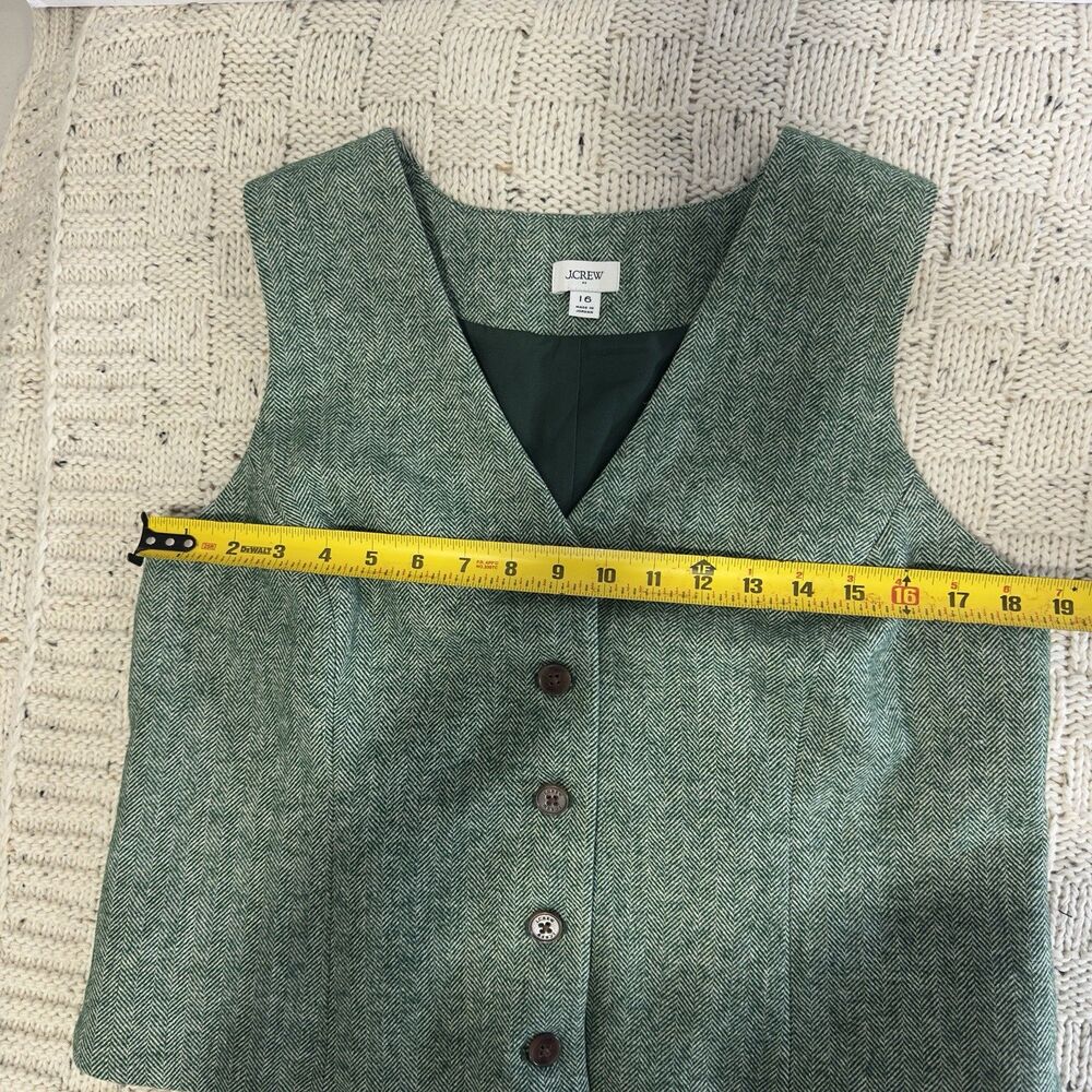 Crew Women’s 16 Green Herringbone Wool Blend Button Front Lined Vest Waistcoat - Picture 7 of 10